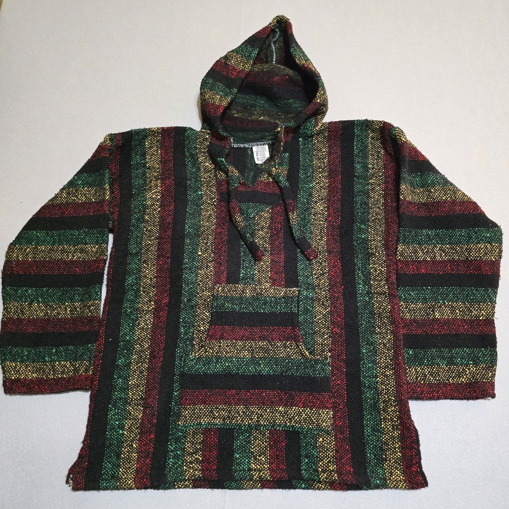 San Felipe Baja Hoodie Mens Medium Multicolor Rasta Striped Jerga Pullover